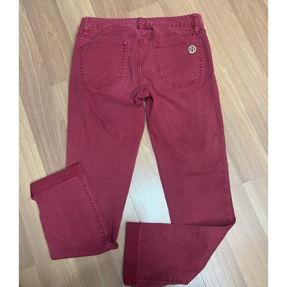 Tory Burch Alexa Cropped Super Skinny Jeans Red Designer Stretch Size 26 - Picture 5 of 13